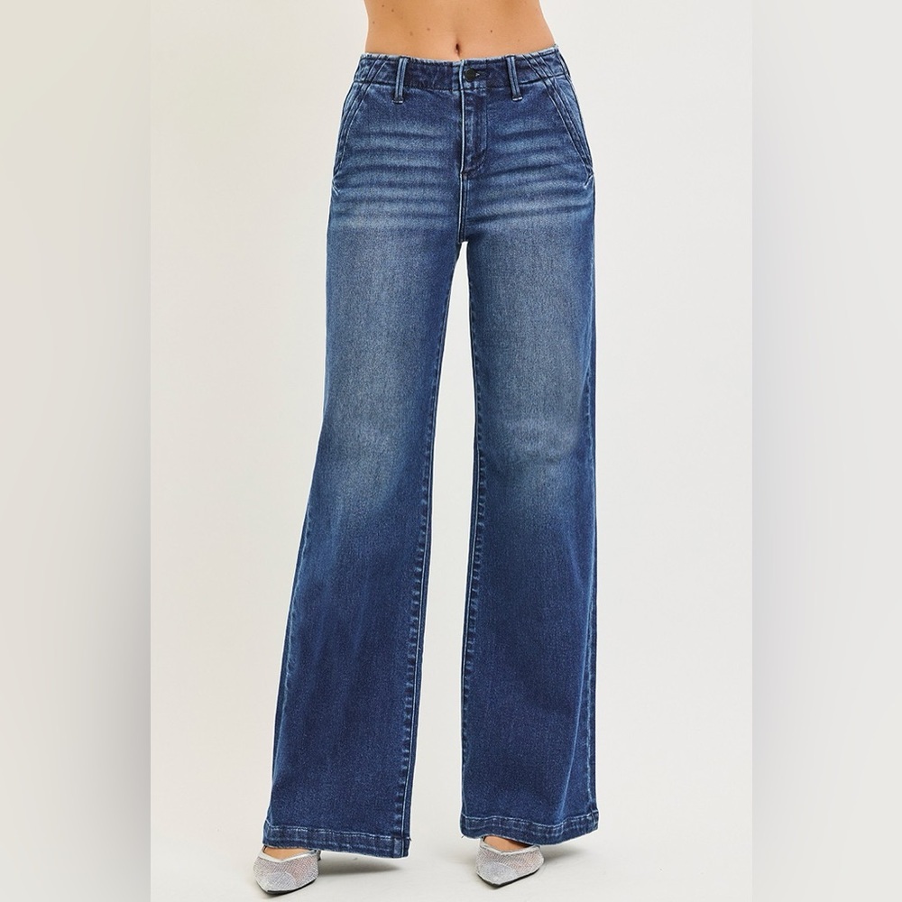 RISEN High Rise Wide Leg Slanted Pocket Jeans​